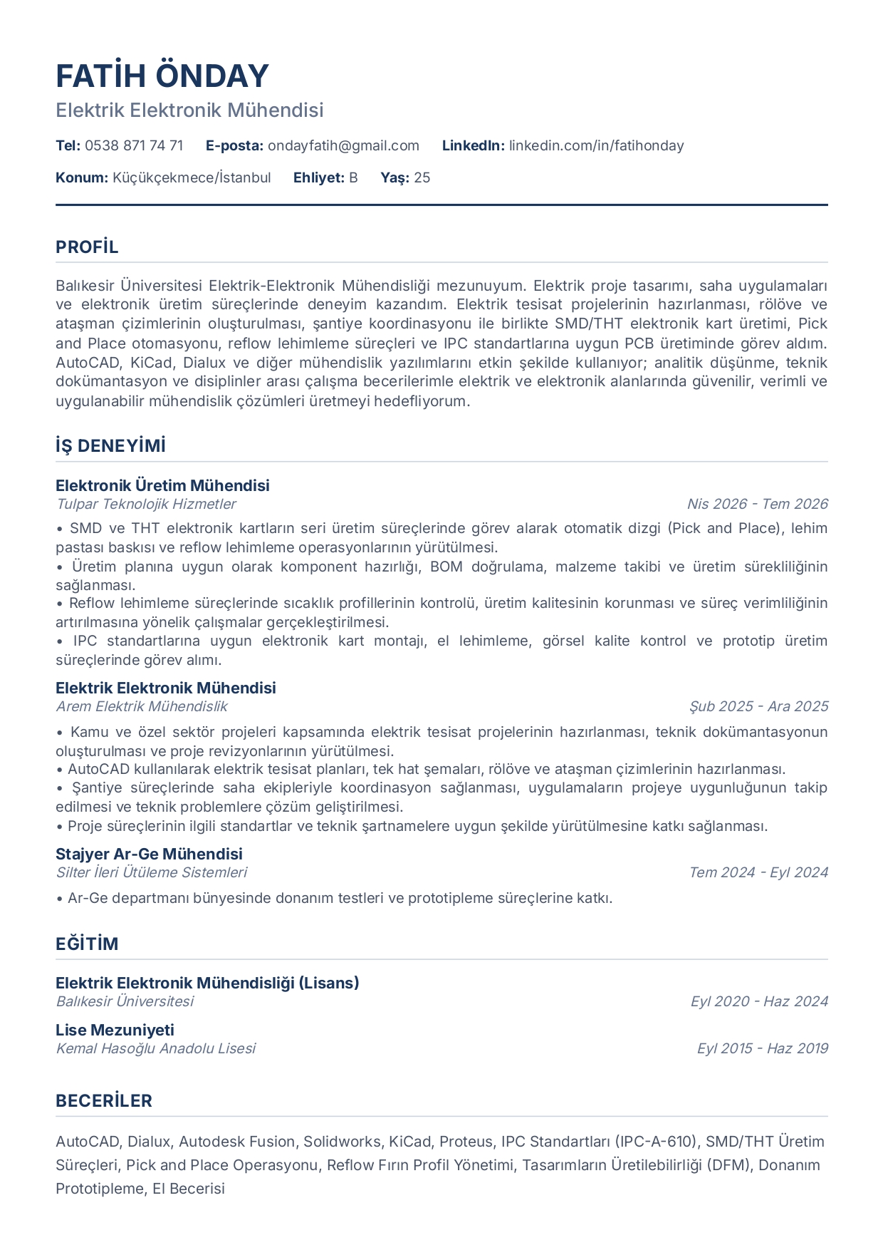 Fatih Önday CV